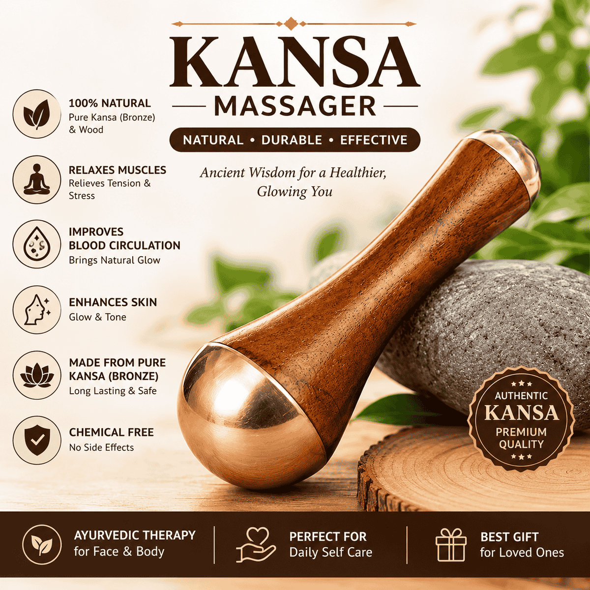 PREMIUM QUALITY NATURAL KANSA WAND MASSAGER